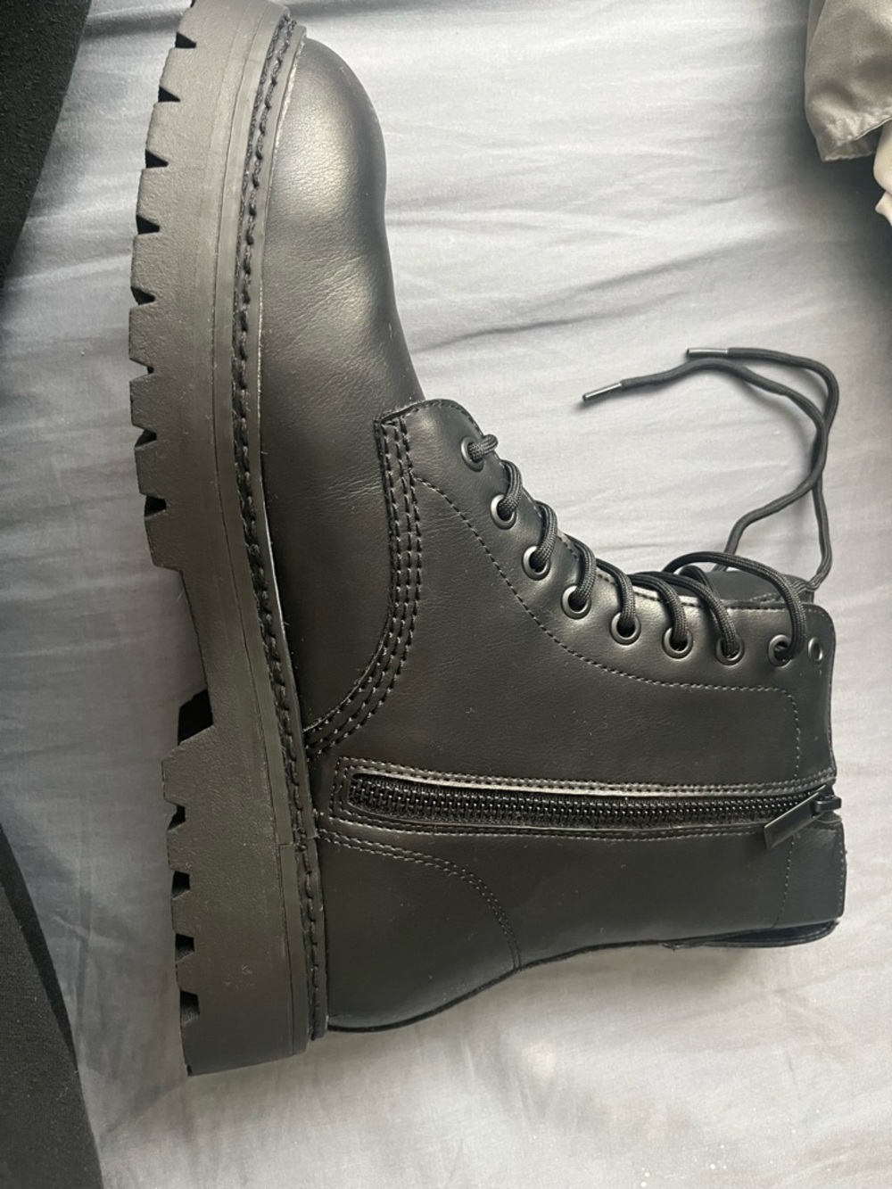 Zara Men's Black Lace-Up Side-Zip Combat Boots